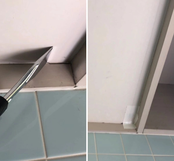 富山の天井のアスベストを検査のため採取しているところ